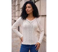 Roman Originals Scallop V-Neck Knit Jumper for Women UK - Ladies Everyday Holiday Spring Summer V-Neckline Comfy Soft Evening Vacation Work Party - Ivory - Size 10