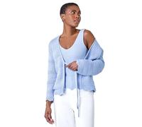 Roman Scalloped Edge Knit Vest for Women UK - Ladies Spring Everyday Summer Holiday V-Neckline Comfy Sleeveless Soft Woven Fabric Shirt Lightweight Vacation Tops - Light Blue - Size 14