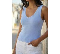 Roman Scalloped Edge Knit Vest for Women UK - Ladies Spring Everyday Summer Holiday V-Neckline Comfy Sleeveless Soft Woven Fabric Shirt Lightweight Vacation Tops - Light Blue - Size 14