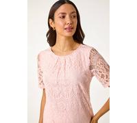 Roman Women's Scalloped Lace Round Neck Top in Light Pink | Size: 18 Roman Light Pink 18