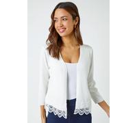 Roman Scalloped Lace Trim Knitted Shrug In Ivory Ivory 18