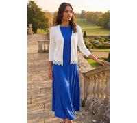 Roman Scalloped Lace Trim Knitted Shrug for Women UK - Ladies Spring Everyday Summer Holiday Edge to Edge Opening Comfy 3/4 Length Sleeve Soft Feel Daywear Cardigans - Ivory - Size 16