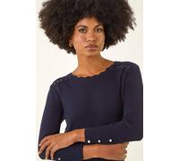 Roman Women's Scalloped Neck Knit Jumper in Navy | Size: 20 Roman Navy 20