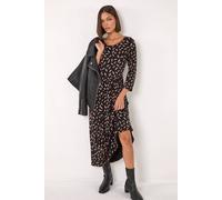 Roman Scattered Floral Print Midi Dress In Black Black