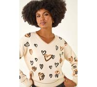 Roman Women's Scattered Heart V-Neck Knit Jumper in Ivory | Size: 16 Roman Ivory 16
