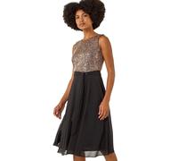 Roman Sequin Bodice Belted Chiffon Dress In Gold Gold 20