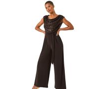 Roman Sequin Bodice Cowl Neck Jumpsuit In Chocolate Chocolate 12