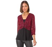 Roman Sequin Bodice V-Neck Stretch Top In Red Red 16