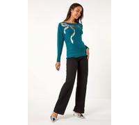 Sequin Bow Slash Neck Jumper Roman Teal 12