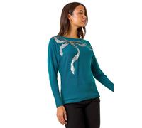 Roman Sequin Bow Slash Neck Jumper In Teal Teal 18