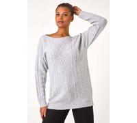 Roman Originals Sequin Cable Knit Jumper for Women UK - Ladies Everyday Autumn Winter Round Neckline Comfy Soft Evening Vacation Work Party Night Out - Grey - Size 20