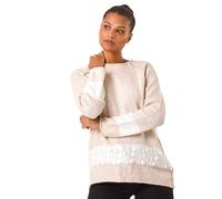 Roman Sequin Colour Block Knit Jumper In Stone Stone S
