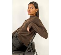 Roman Originals Diamante Sequin Jumper for Women UK Ladies Sparkly Glitter Sweater Embellished Smart Casual Autumn Winter High Neck Knitwear Knitted Pullover - Chocolate - Size 20