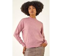 Roman Originals Diamante Sequin Jumper for Women UK Ladies Sparkly Glitter Sweater Embellished Smart Casual Autumn Winter High Neck Knitwear Knitted Pullover - Shell Pink - Size 14