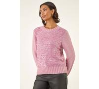 Roman Originals Women Sparkly Embellished Jumper Ladies Diamante Sequin Hotfix Winter Sweater NYE New Year's Eve Christmas Party Going Out Shiny Smart Work Pullover - Pink Sparkle - Size 20
