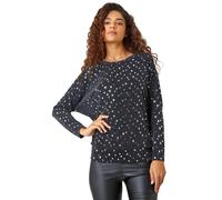 Roman Originals Sequin Detail Blouson Stretch Top for Women UK - Ladies Everyday Autumn Winter Round Neckline Comfy Soft Evening Vacation Work Party Night Out - Silver - Size 18