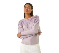 Roman Sequin Drop Knit Jumper for Women UK - Ladies Spring Everyday Summer Holiday Round Neckline Comfy Long Sleeve Soft Roll Hem Top Day Out Sweaters - Lilac - Size ONE