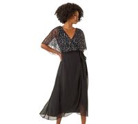 Roman Sequin Embellished Chiffon Wrap Maxi Dress In Black Black 18