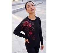 Roman Sequin Floral Batwing Knit Jumper In Jet Black Jet Black
