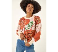 Roman Sequin Floral Knit Jumper In Ivory Ivory