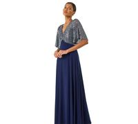 Roman Sequin Flutter Sleeve Midi Dress In Navy Navy 18