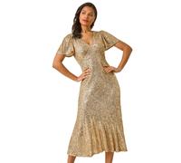 Roman Sequin Frill Hem Midi Dress In Gold Gold 10