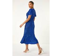 Roman Sequin Frill Hem Midi Dress In Royal Royal 12