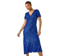 Roman Sequin Frill Hem Midi Dress In Royal Royal 14