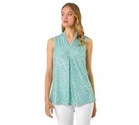 Roman Sequin Front Pleat Vest for Women UK - Ladies Autumn Everyday Winter Holiday V-Neckline Comfy Sleeveless Soft Sparkle Shirt Dinner Date Tops - Aqua - Size 14