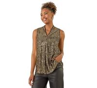 Roman Sequin Front Pleat Vest for Women UK - Ladies Autumn Everyday Winter Holiday V-Neckline Comfy Sleeveless Soft Sparkle Shirt Dinner Date Tops - Gold - Size 12