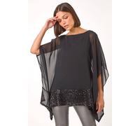 Roman Sequin Hem Contrast Tunic Top In Black Black 10