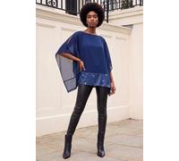 Roman Women's Sequin Hem Contrast Tunic Top in Blue | Size: 12 Roman Blue 12