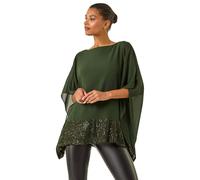 Roman Sequin Hem Contrast Tunic Top In Dark Green Dark Green 10
