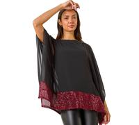 Roman Sequin Hem Contrast Tunic Top In Red Red 14