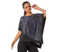 Roman Sequin Hem Overlay Stretch Top for Women UK Ladies New Year NYE Party Blouse Sparkly Glitter Shiny Autumn Winter Tunic Round Chiffon Cape Going Out Special Occassion - Sparkly Purple - Size 12