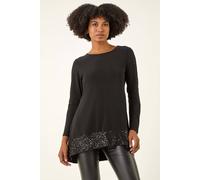 Roman Sequin Hem Tunic Stretch Top In Black Black 14