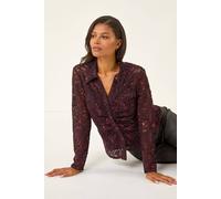 Roman Sequin Lace Collared Blouse In Wine Wine 20