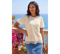 Roman Women's Sequin Lace Puff Sleeve Top in Cream | Size: 20 Roman Cream 20