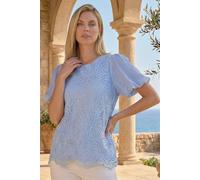 Roman Women's Sequin Lace Puff Sleeve Top in Light Blue | Size: 18 Roman Light Blue 18