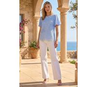 Roman Sequin Lace Puff Sleeve Top In Light Blue Light Blue