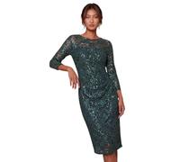 Roman Women's Sequin Lace Ruched Stretch Dress in Green | Size: 14