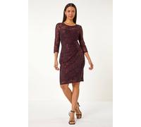 Roman Sequin Lace Ruched Stretch Dress In Wine Wine 20