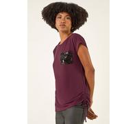 Roman Women's Sequin Pocket Side Ruched T-Shirt in Burgundy | Size: 10 Roman Burgundy 10