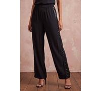 Roman Sequin Side Stripe Wide Leg Trouser In Black Black