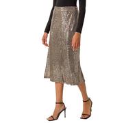 Roman Sequin Sparkle Stretch Midi Skirt for Women UK - Ladies Spring Everyday Summer Holiday Elasticated Waistband Comfy Fully Lined Soft Fun Party Date Skirts - Bronze - Size 16