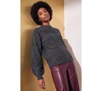 Roman Women's Sequin Stripe Knit Jumper in Dark Grey | Size: 18
