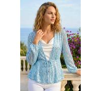 Roman Originals Sequin Tie Front Top for Women UK - Ladies Everyday Autumn Winter V-Neckline Comfy Soft Evening Vacation Work Party Night Out - Light Blue - Size 14