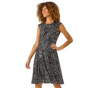 Roman Sequin Twist Front Stretch Dress for Women UK - Ladies Autumn Everyday Winter Holiday Round Neckline Comfy Sleeveless Soft Fit & Flare Frock Dinner Out Gowns - Black - Size 10