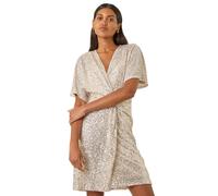 Roman Sequin Twist Front Stretch Dress In Silver Silver 10