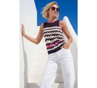 Roman Petite Stripe Knitted Vest for Women UK - Ladies Everyday Holiday Spring Summer Round Neckline Comfy Soft Evening Vacation Work Party - Navy Wave - Size 14